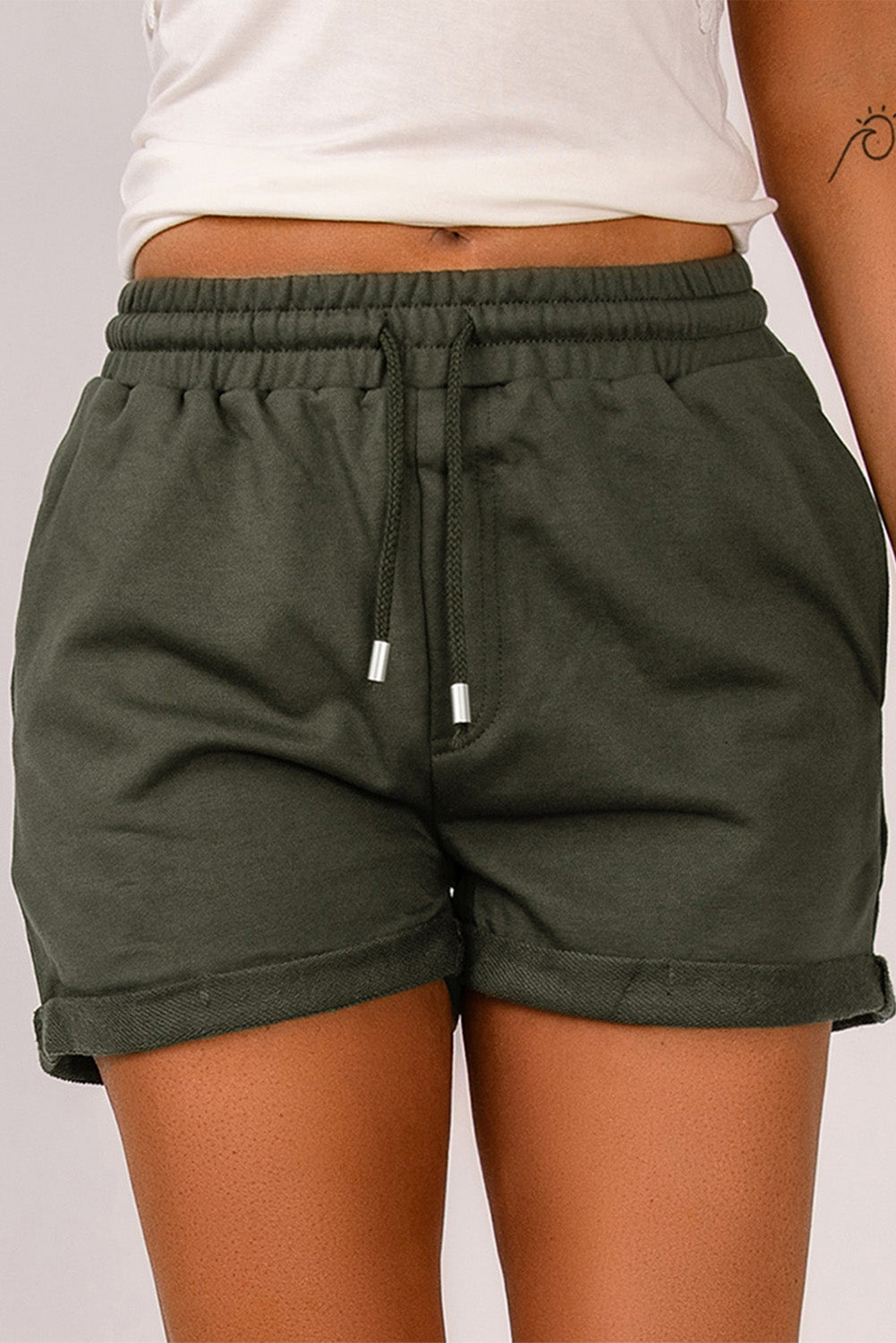 Blue tie waist cuffed lounge shorts with side pockets, perfect for summer wear.