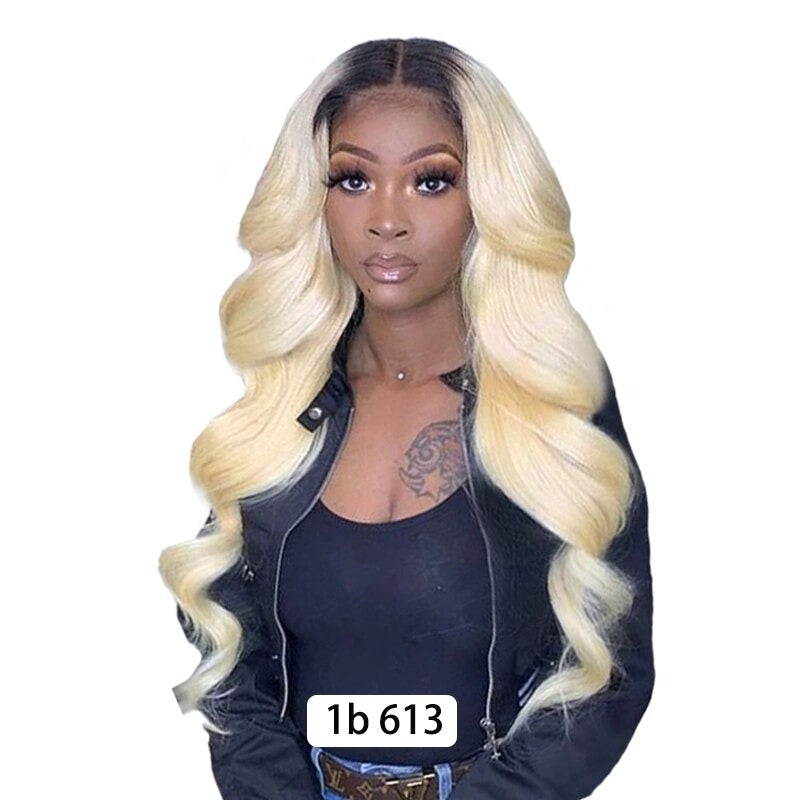 Body Wave 1B/613 Transparent Lace Wig showcasing beautiful waves and natural hairline.