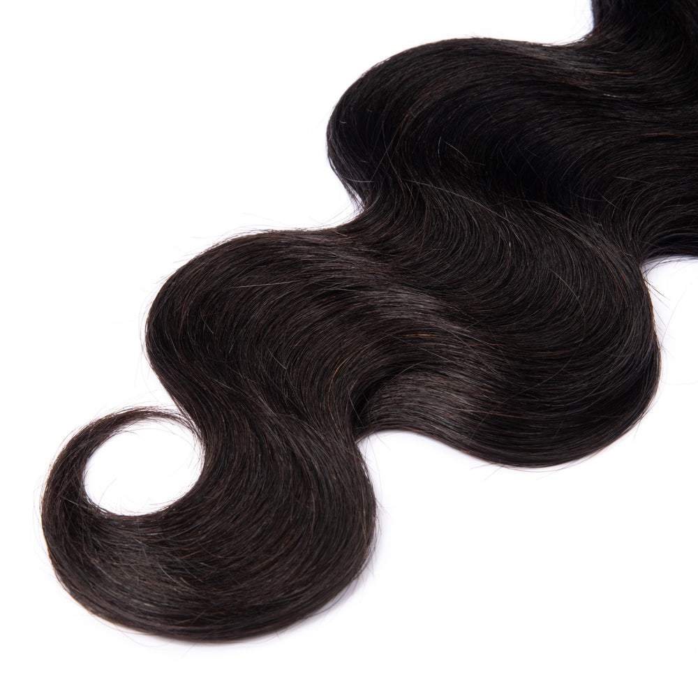 Body Wave Texture 100% Virgin Human Hair Bundles in natural black color, showcasing luxurious waves and high-quality weft construction.