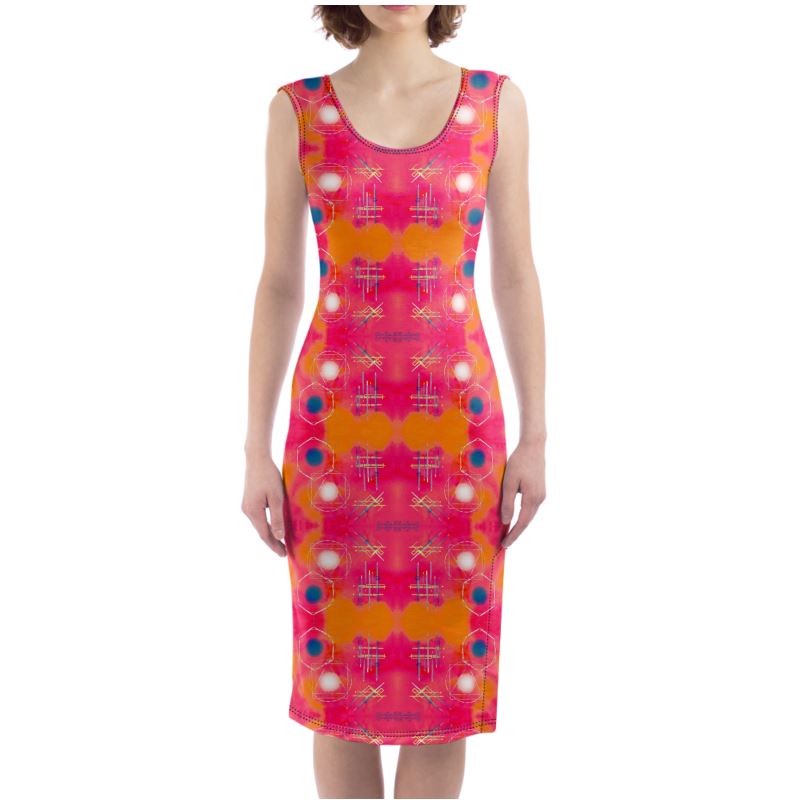 A stylish designer sleeveless bodycon dress featuring a split leg design, made from poly-elastane jersey fabric, perfect for various occasions.
