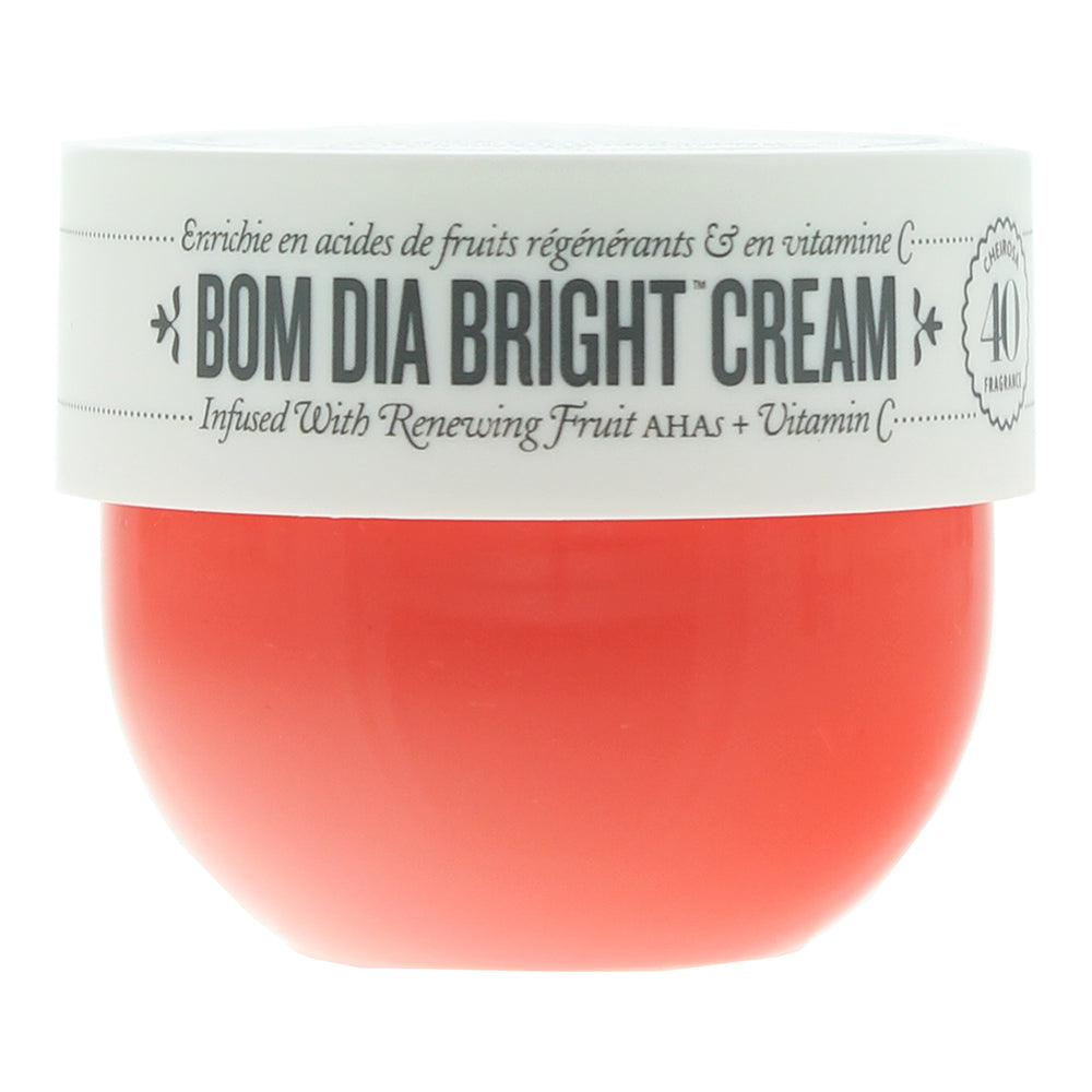 Sol De Janeiro Bom Dia Bright Body Cream in a stylish jar, showcasing its creamy texture and vibrant packaging.