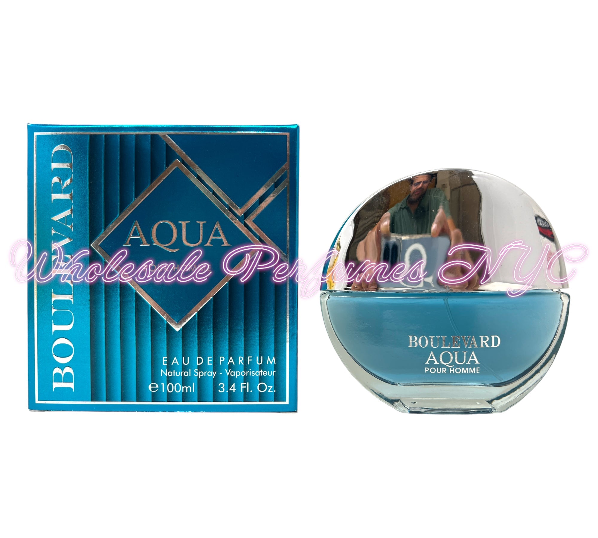 Boulevard AQUA for Men large box Eau de Parfum Spray, 3.4oz, inspired by Bvlgari's Aqua, showcasing a sleek and modern design.