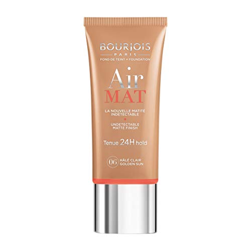 Bourjois Air Mat Foundation in 06 Golden Sun, showcasing its sleek packaging and golden shade.
