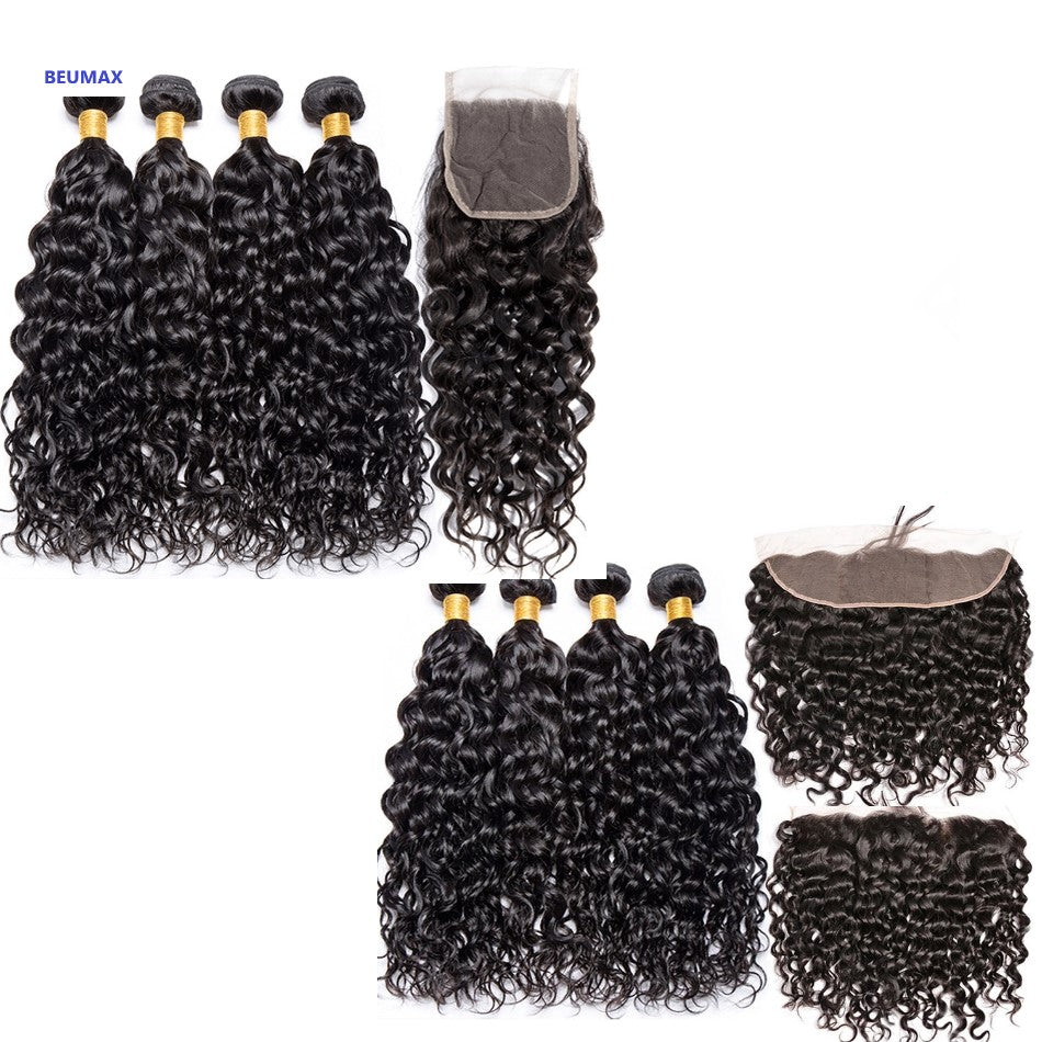 Brazilian Jerry Curl 10A Grade hair bundles with 4x4 lace closure and 13x4 lace frontal, showcasing natural curls and high-quality Swiss lace.