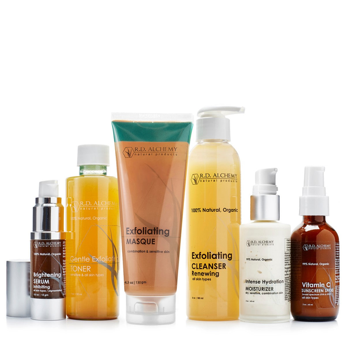 Brightening Set featuring six skincare products designed to reduce dark spots and enhance skin radiance.
