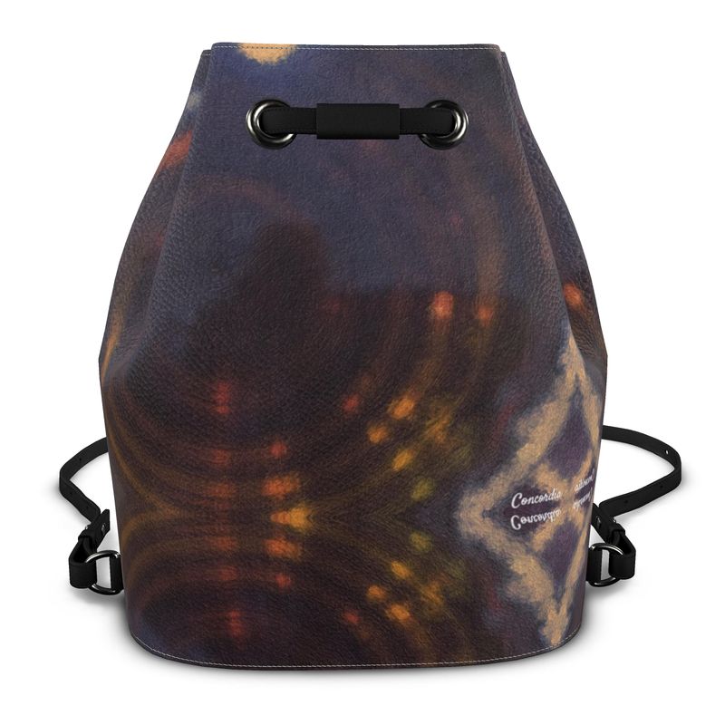 Stylish Bucket Backpack made of Nappa leather with adjustable straps and magnetic closure, featuring a faux suede lining.