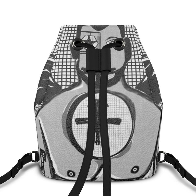 Stylish Bucket Backpack made of Nappa leather with adjustable straps and magnetic closure, featuring a faux suede lining.