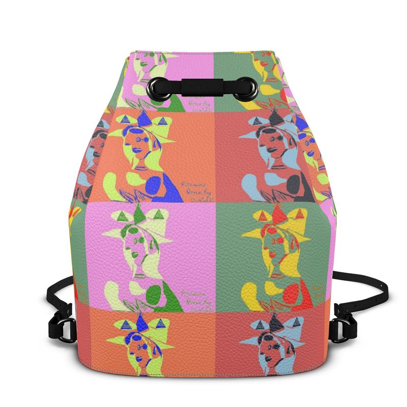 Stylish Bucket Backpack made of Nappa leather with adjustable straps and magnetic closure, featuring a faux suede lining.