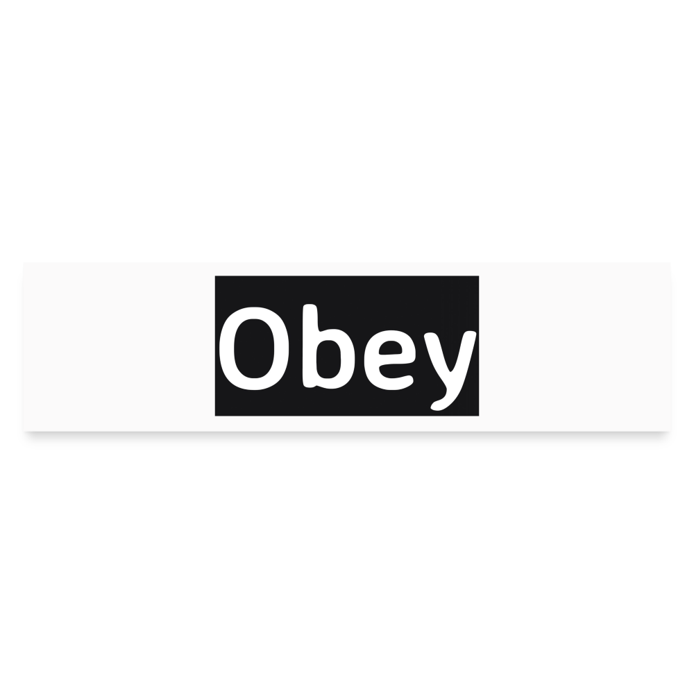 Durable 'Obey' bumper sticker made from PVC film, measuring 11.5 inches by 3 inches, suitable for vehicles.