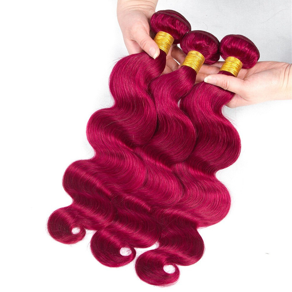Burgundy 10A Grade Body Wave hair bundles with closures and frontals, showcasing rich color and luxurious texture.