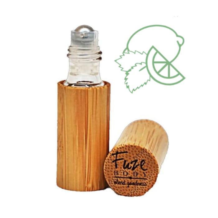 Calm - Mojito Wood Roll-On Pure Essential Oils with Lime and Peppermint, packaged in a sleek roll-on bottle.