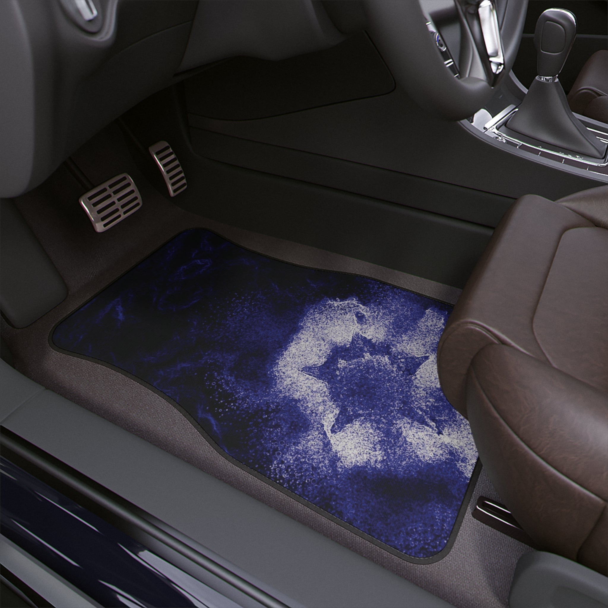 Purple car floor mat with durable polyester surface and non-skid rubber backing, designed for stylish vehicle interiors.
