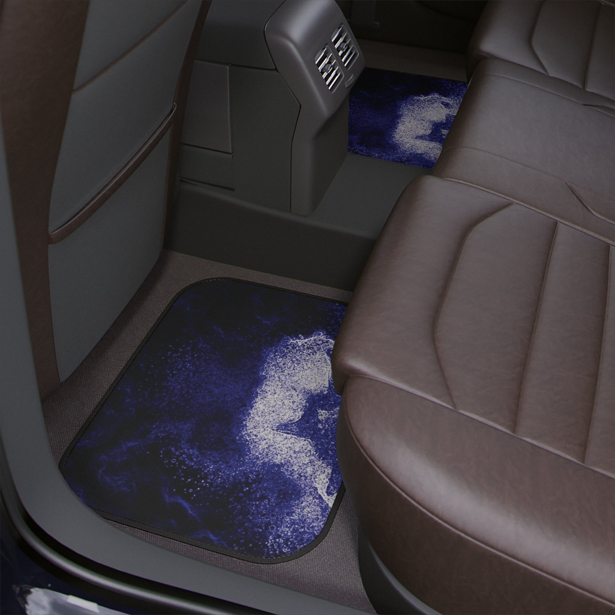 Purple car floor mat with durable polyester surface and non-skid rubber backing, designed for stylish vehicle interiors.