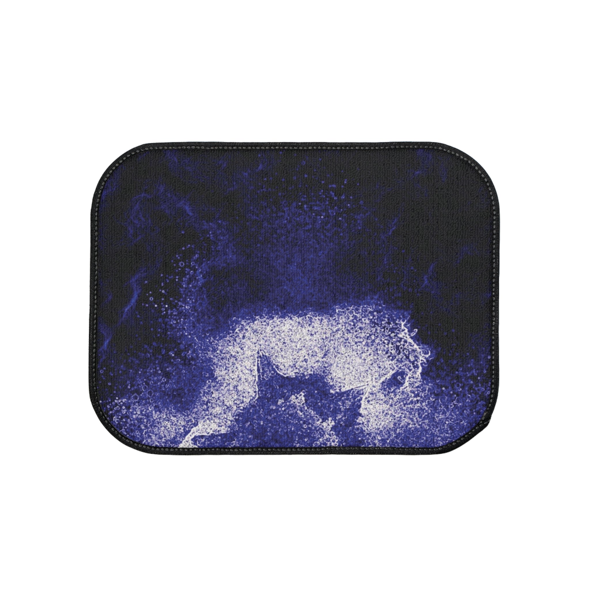Purple car floor mat with durable polyester surface and non-skid rubber backing, designed for stylish vehicle interiors.