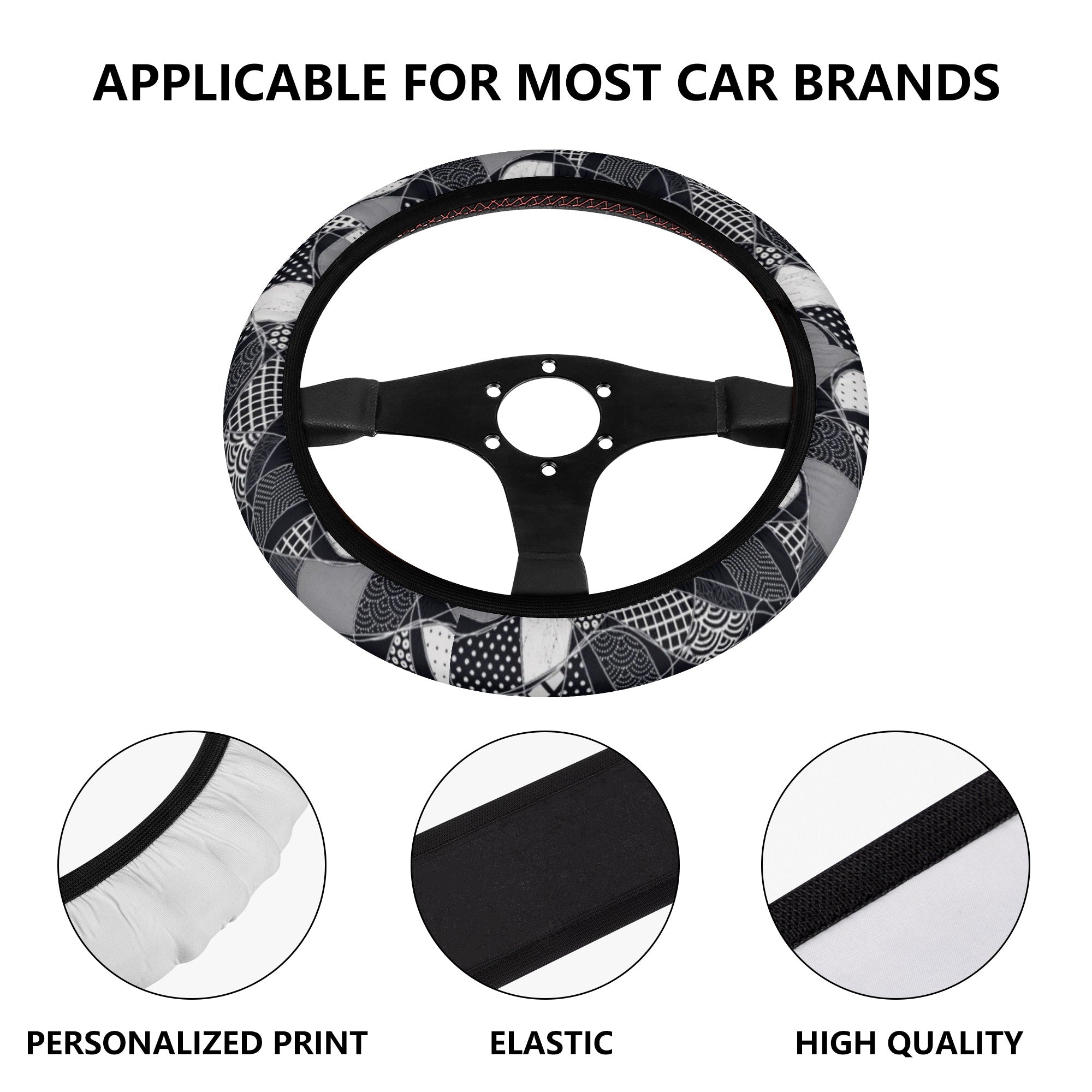 High-quality cotton-polyester car steering wheel cover in a stylish design, suitable for all vehicle types.