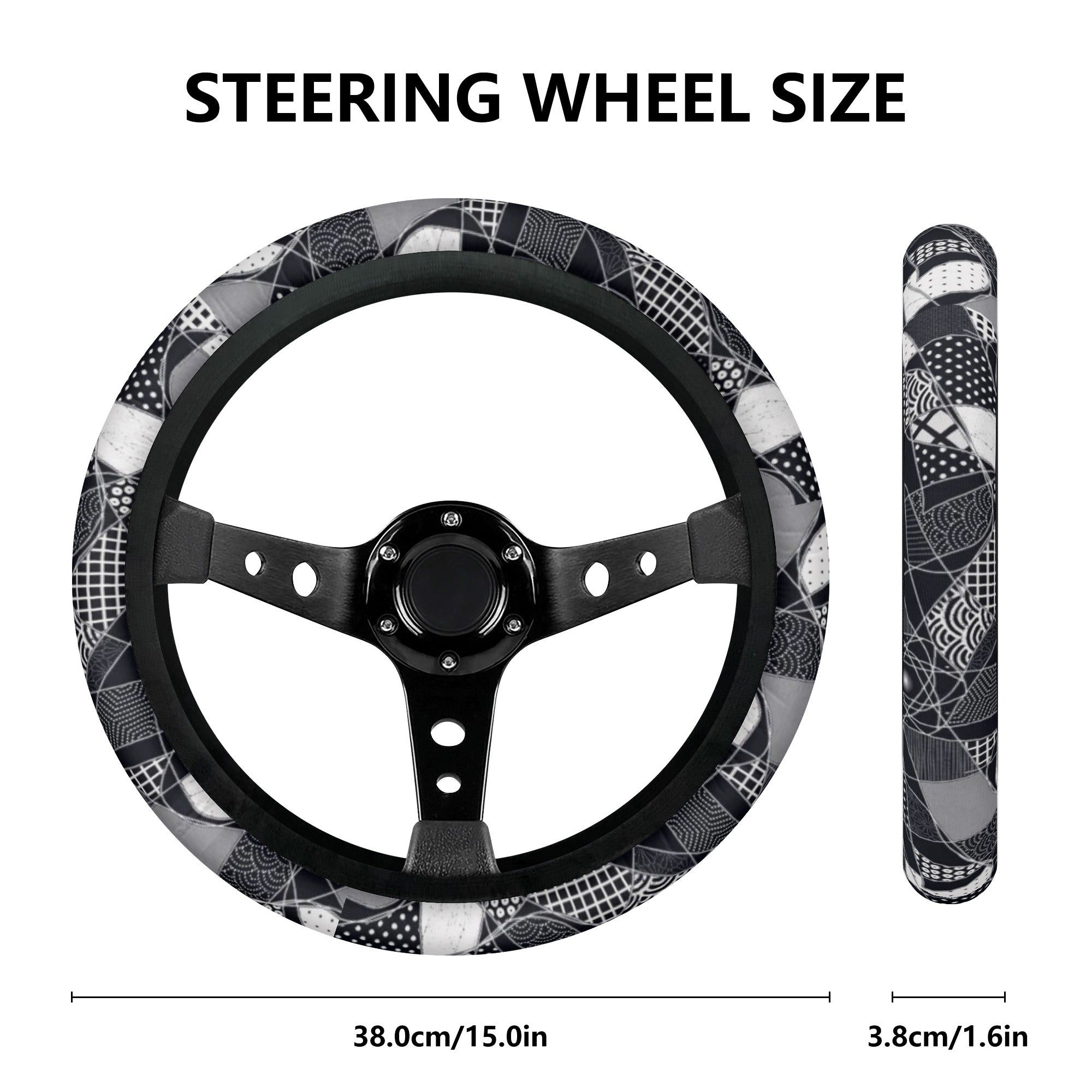 High-quality cotton-polyester car steering wheel cover in a stylish design, suitable for all vehicle types.