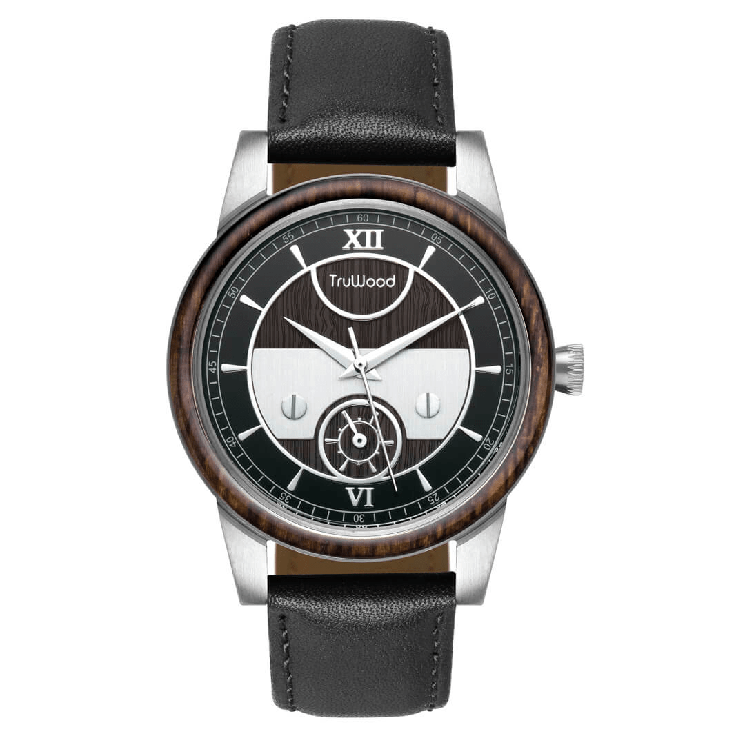 Cartier Leather Strap Luxury Men's Watch featuring black sandalwood case and genuine leather strap.