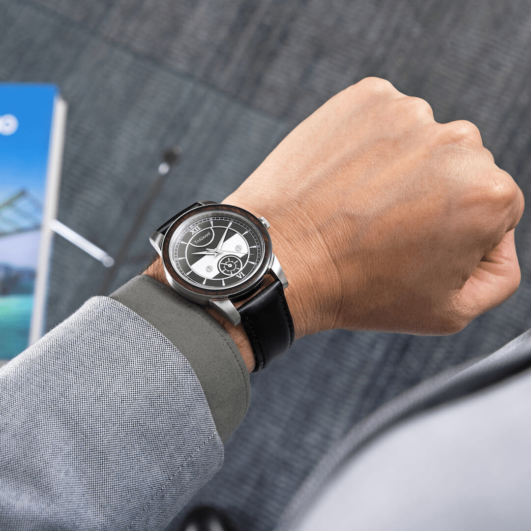 Cartier Leather Strap Luxury Men's Watch featuring black sandalwood case and genuine leather strap.