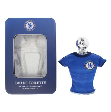 Chelsea Eau de Toilette bottle featuring the club's colors and logo.