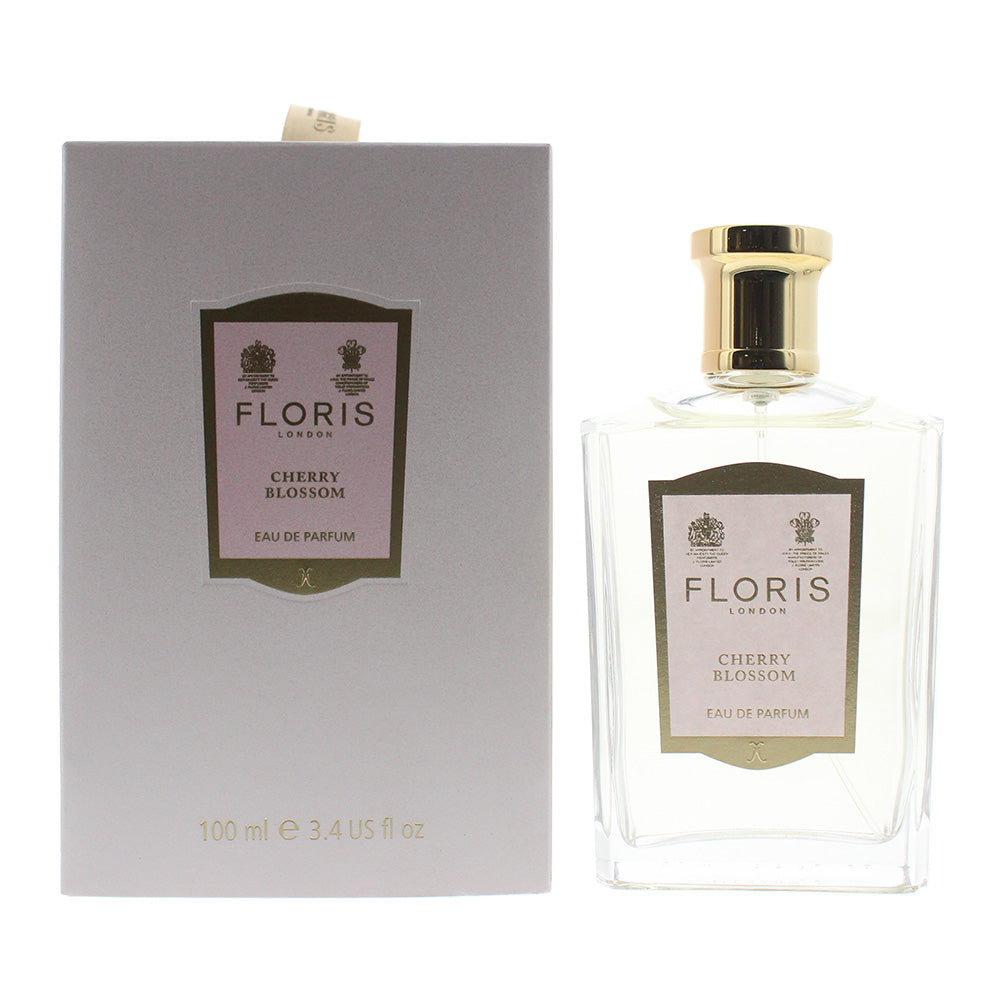 Floris Cherry Blossom Eau de Parfum in an elegant pink bottle with floral design.