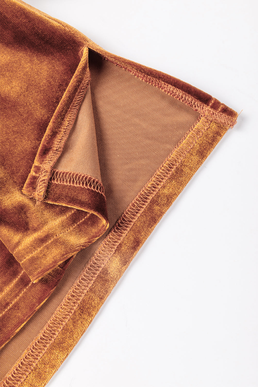 Chestnut Split Neck Velvet Tunic Dress featuring a V-neckline and pockets, made from soft velvet fabric.