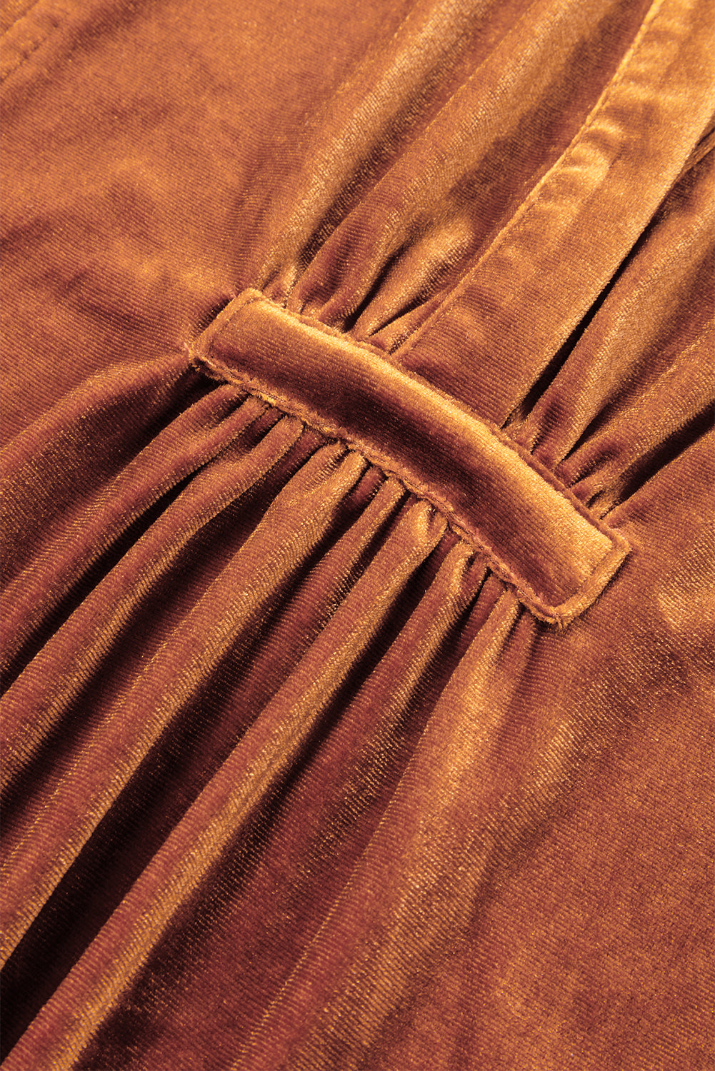 Chestnut Split Neck Velvet Tunic Dress featuring a V-neckline and pockets, made from soft velvet fabric.