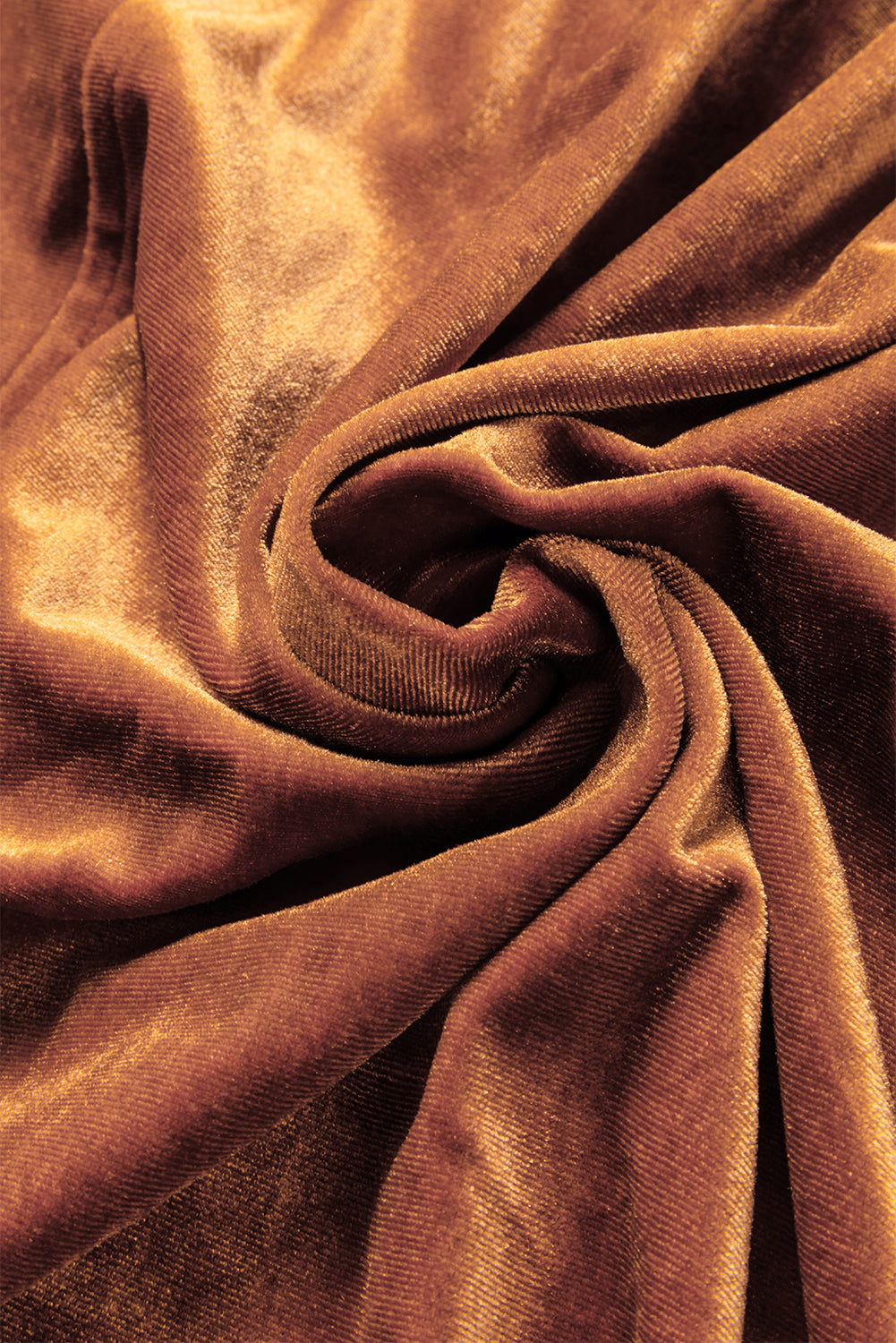 Chestnut Split Neck Velvet Tunic Dress featuring a V-neckline and pockets, made from soft velvet fabric.