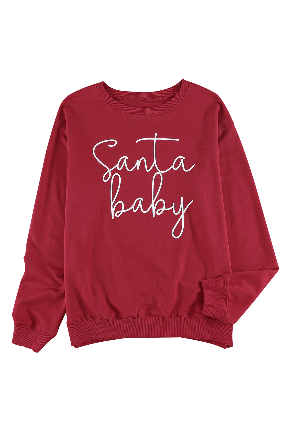 A cozy Christmas Santa Baby Print Pullover Sweatshirt featuring a festive design, long sleeves, and a relaxed fit, perfect for holiday celebrations.
