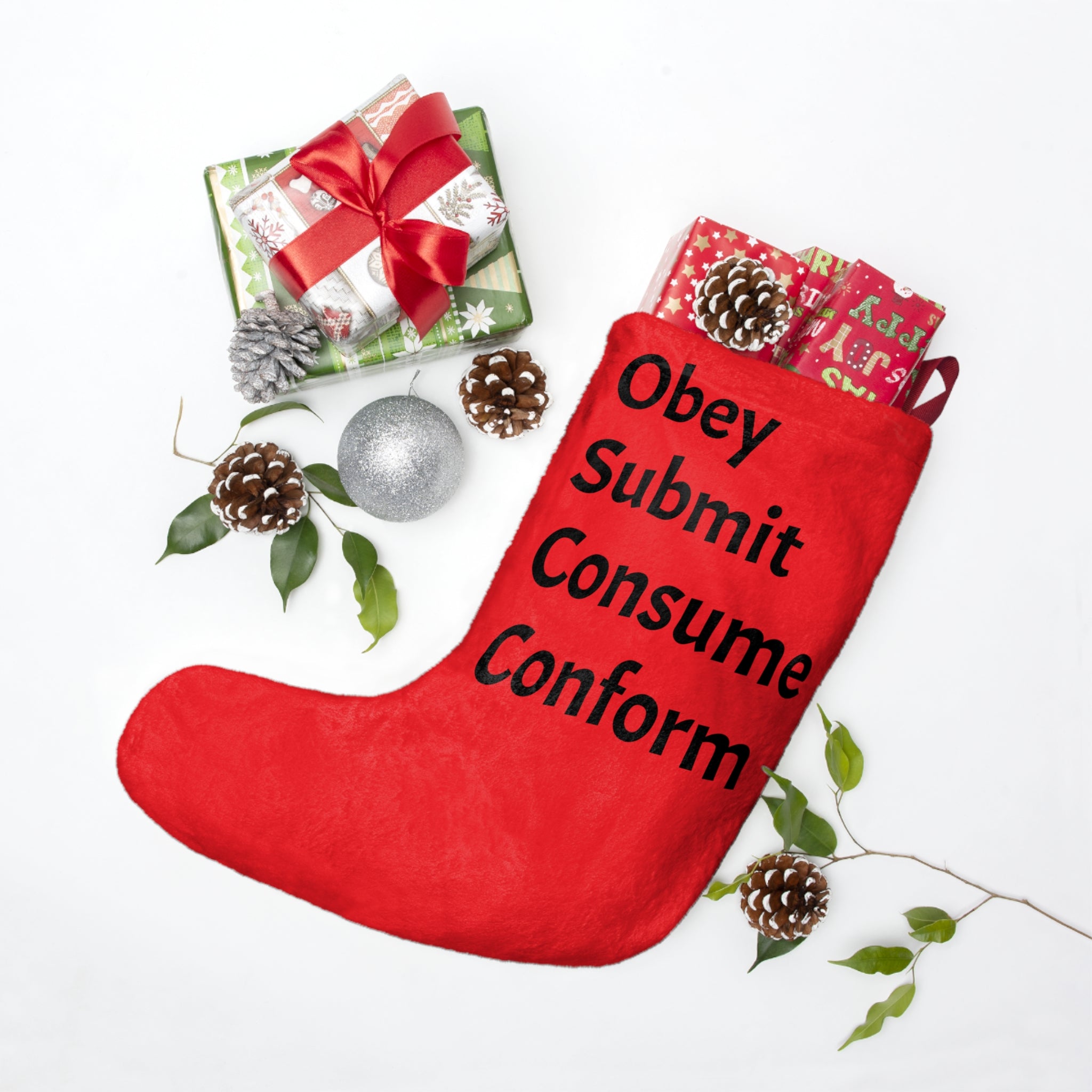 Personalized Christmas Stocking in Concordia Style, featuring soft polyester fleece and a twill ribbon hanging loop, perfect for festive decor.