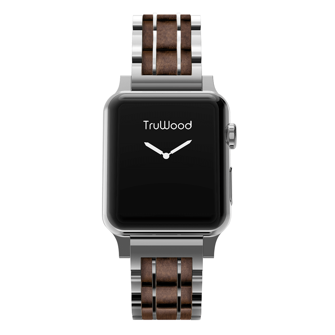 Classic Band - Silver featuring natural black sandalwood and silver plated stainless steel, designed for Apple Watch.
