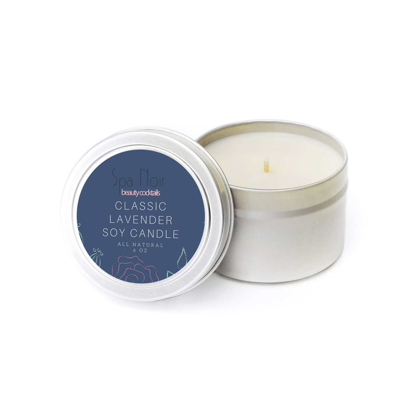 Classic Lavender Aromatherapy Candle in a recyclable aluminum tin, showcasing its natural soy wax and calming lavender scent.