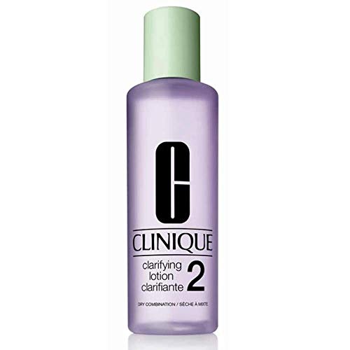 Clinique Cleansing Range Clarifying Lotion for Dry Combination skin in a sleek bottle, showcasing its hydrating and exfoliating properties.