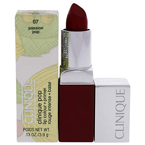 Clinique Pop Lip Colour and Primer in shade 7 Passion Pop, showcasing vibrant pink color in a sleek tube.