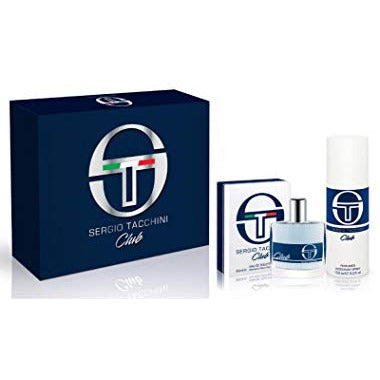 Sergio Tacchini Club Gift Set featuring a 50ml EDT bottle and a 150ml deodorant spray in elegant packaging.