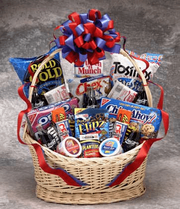 Coke Works Snack Gift Basket featuring Coca-Cola and assorted snacks in a natural willow basket.