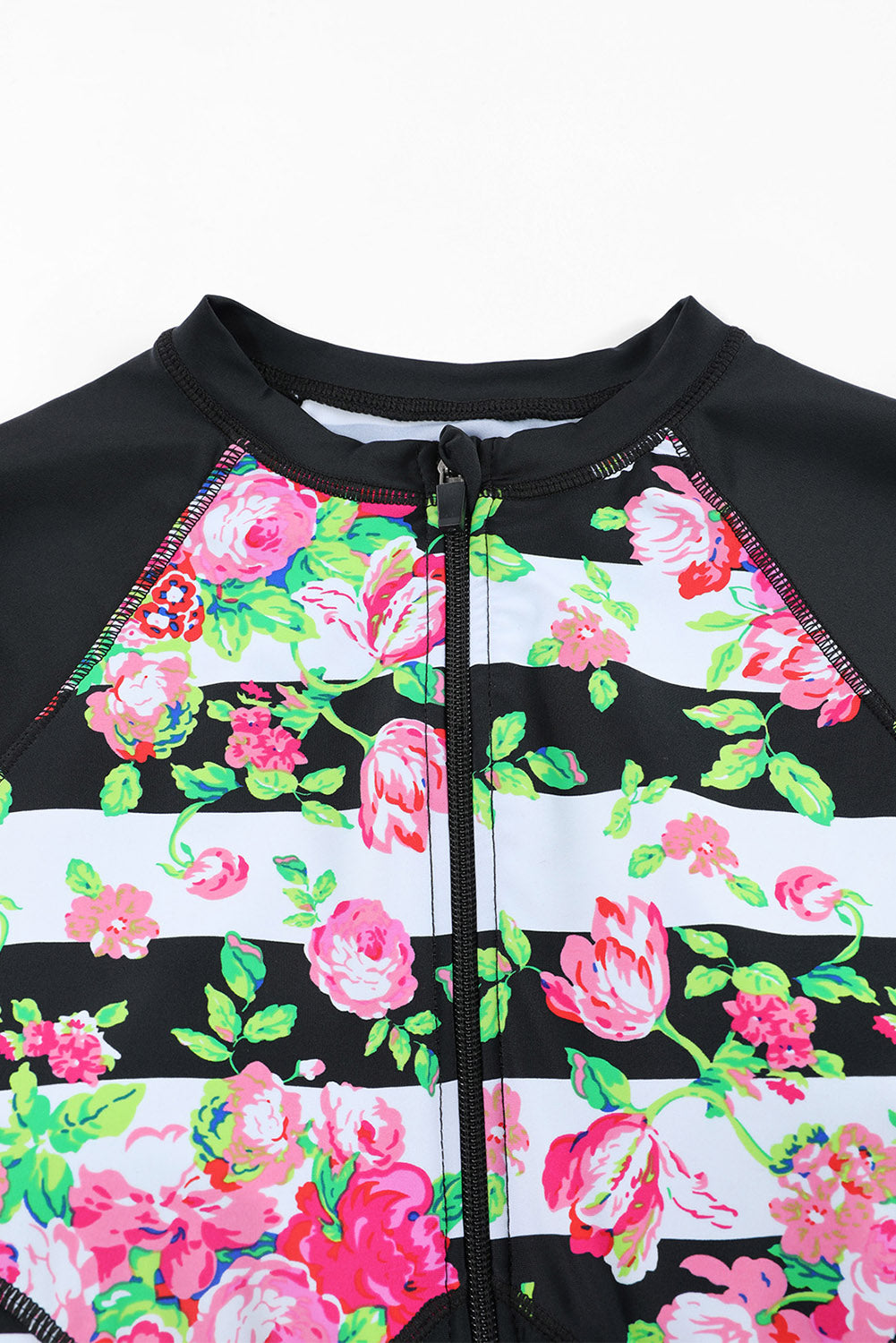 Color Zip Up Neckline Color Block Rashguard Top for women, featuring a stylish design with long sleeves and a zip front.