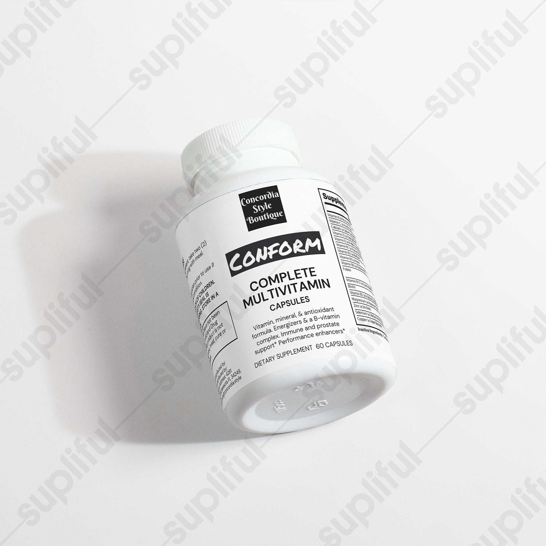 Complete Multivitamin - Conform capsules in a bottle, showcasing their easy-to-swallow design and high-quality ingredients.