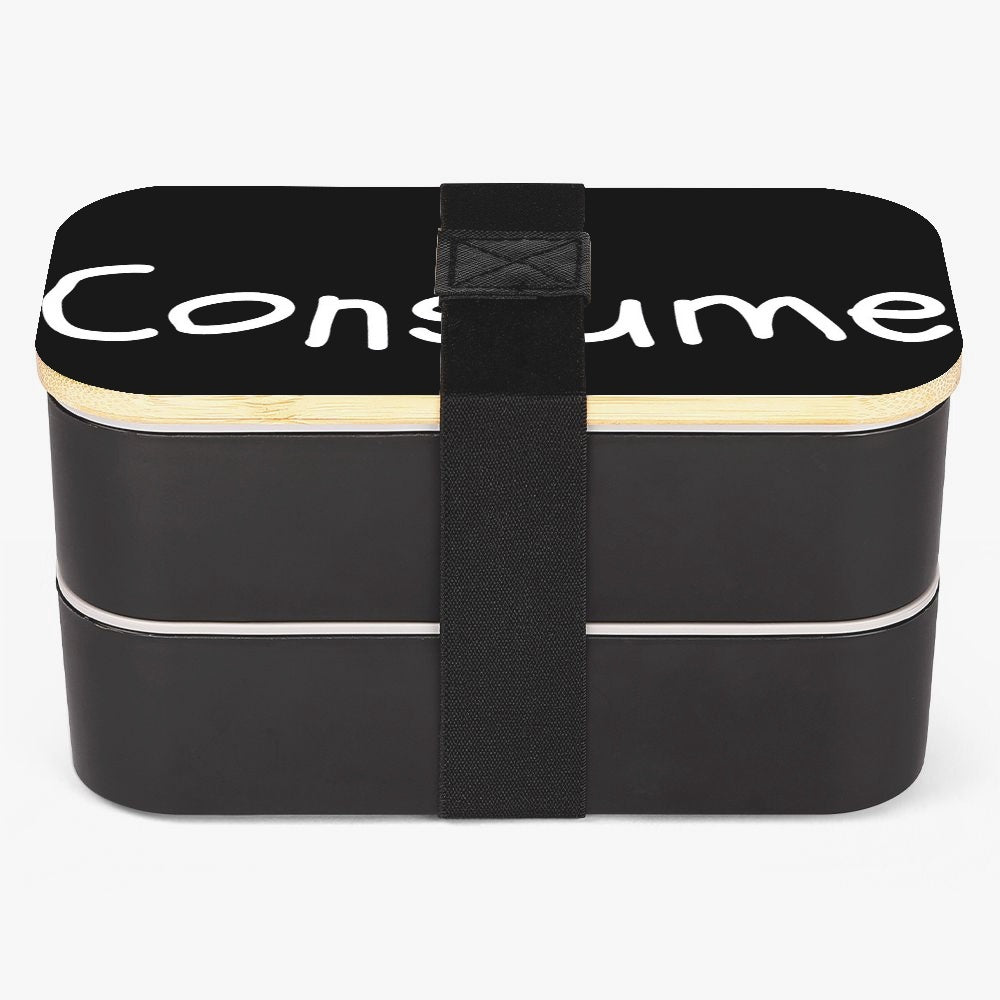 Consume Double Layer Lunch Box with wooden lid and compartments, perfect for meal separation and on-the-go dining.
