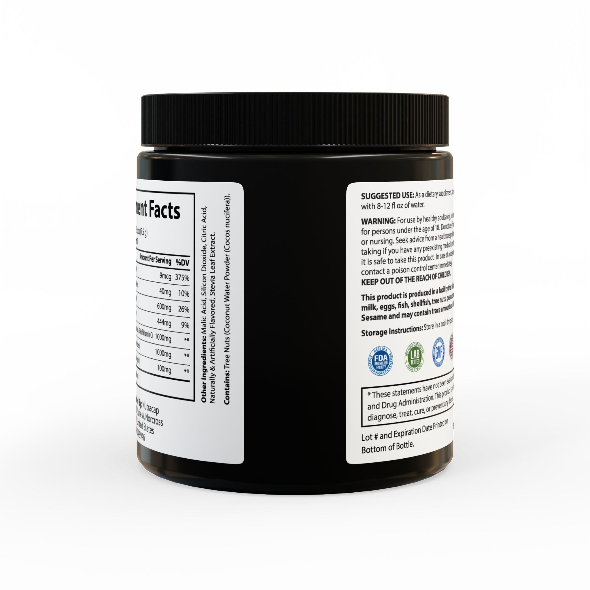 ION + Select Electrolyte Supplement jar with a vibrant label showcasing its key ingredients and benefits, set against a clean background.