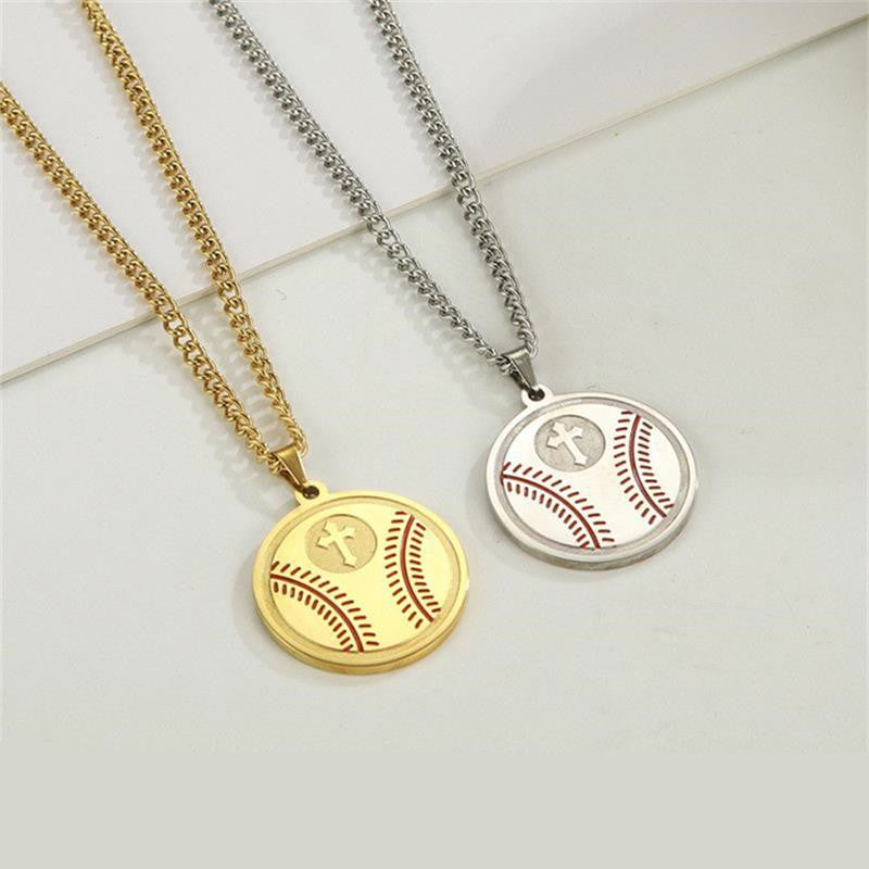 Elegant Cross Round Sign Pendant Necklace made of stainless steel with 18k gold plating, showcasing its unique design and quality craftsmanship.