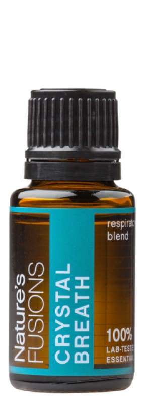 15ml bottle of Crystal Breath Blend Pure Essential Oil with a blend of eucalyptus, lemon, and herbs for clear breathing.