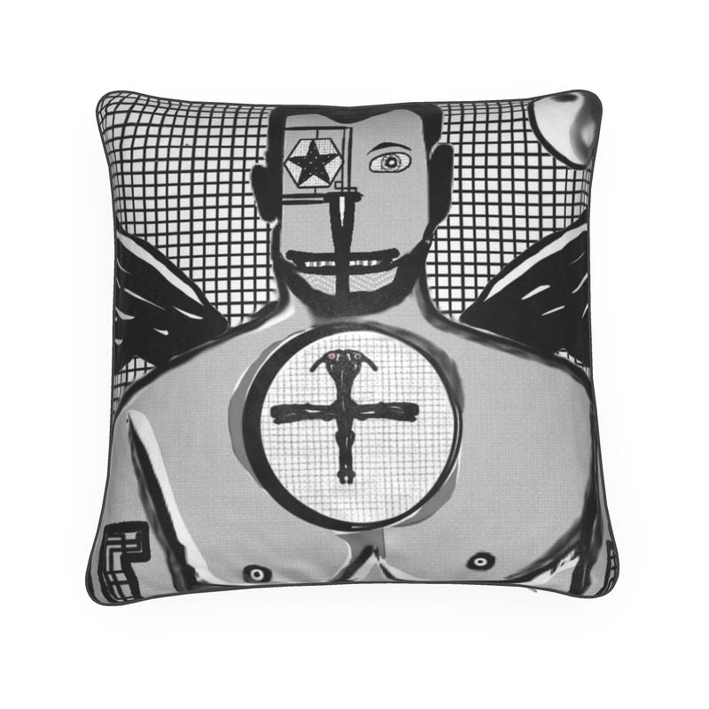 A collection of handmade designer cushions featuring vintage-inspired fabric and soft faux-suede backing, showcasing vibrant edge-to-edge prints.