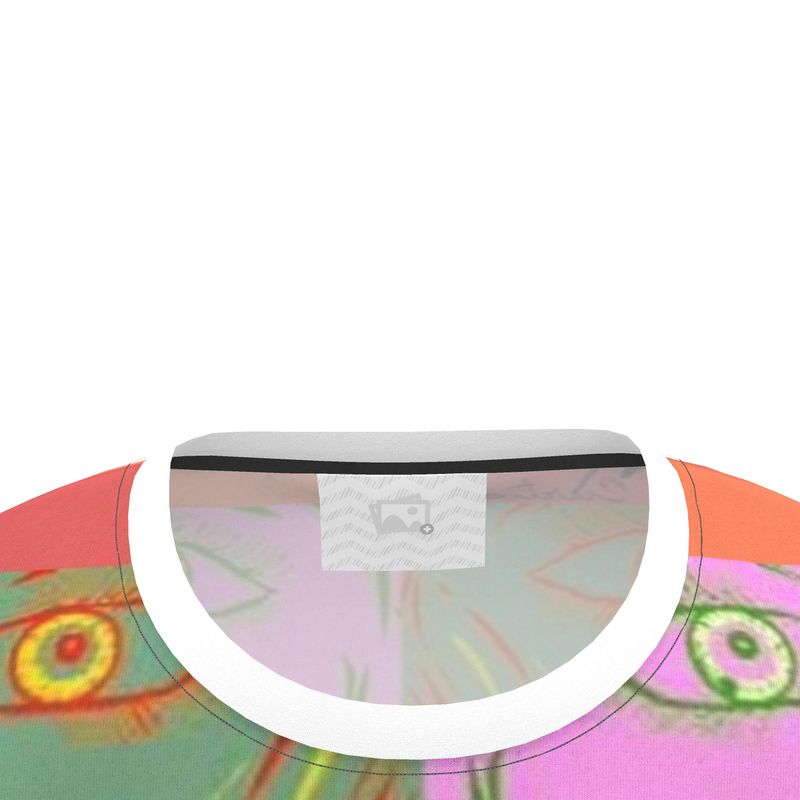 Cut and Sew All Over Print T-Shirt featuring vibrant colors and unique patterns, made from soft jersey fabric.