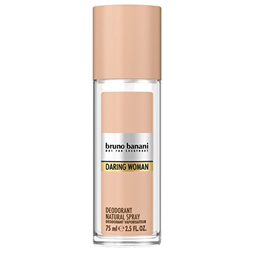 Bruno Banani Daring Woman Deodorant Spray in a stylish can, showcasing its elegant design and branding.