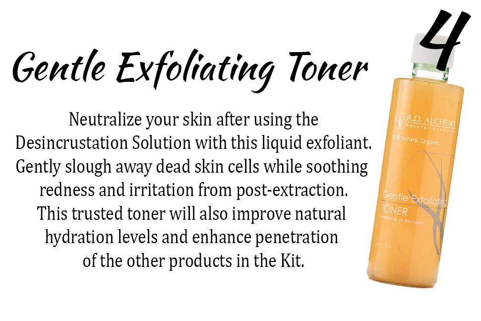 A complete Desincrustation Set featuring six stainless steel tools designed for gentle blackhead extraction and pore cleansing.