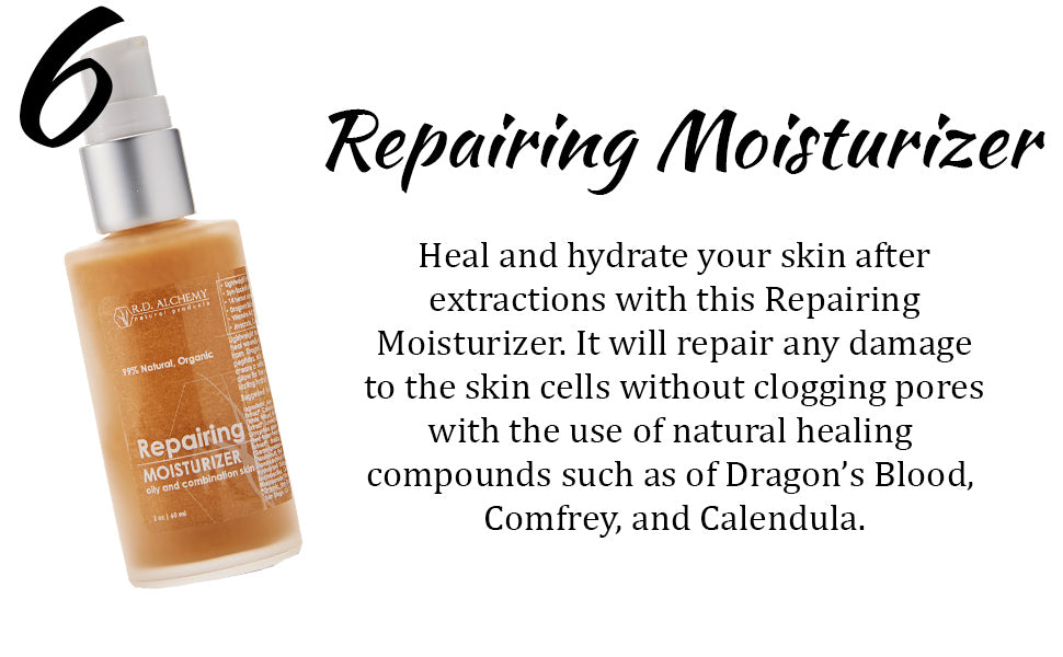 A complete Desincrustation Set featuring six stainless steel tools designed for gentle blackhead extraction and pore cleansing.