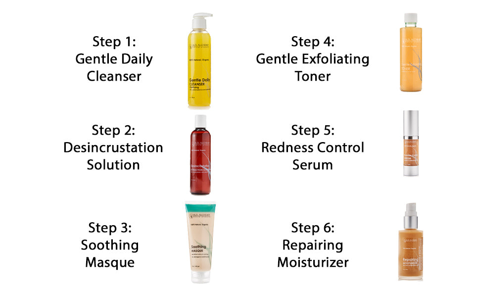 A complete Desincrustation Set featuring six stainless steel tools designed for gentle blackhead extraction and pore cleansing.