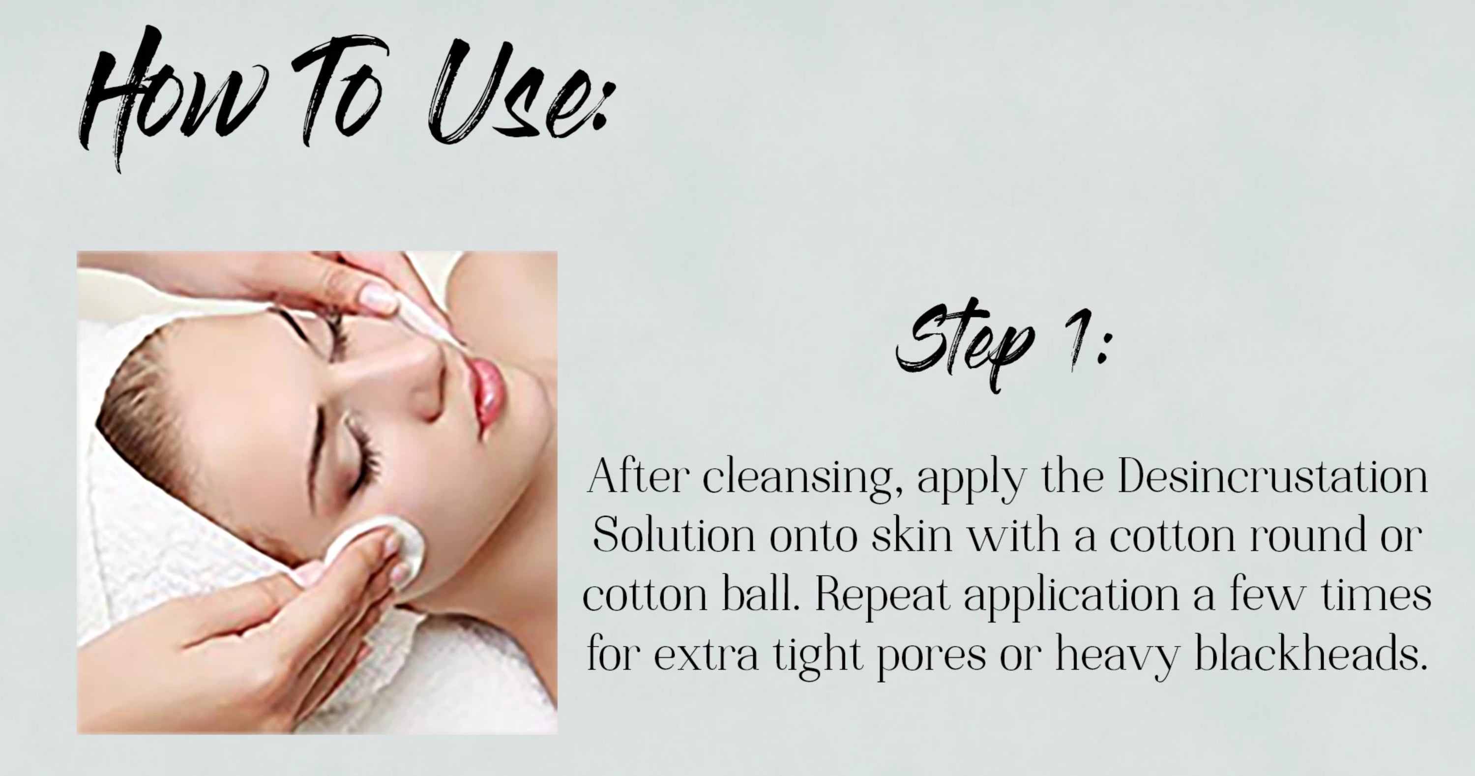 A bottle of Desincrustation Solution for blackhead removal, featuring a sleek design and clear liquid inside, ideal for skincare routines.