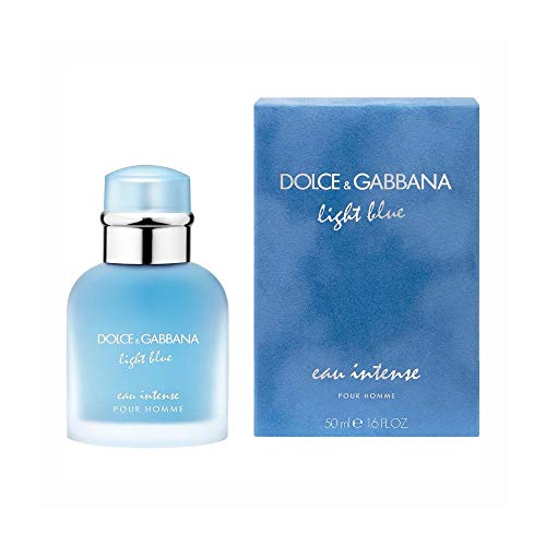 Dolce & Gabbana Light Blue Eau Intense Pour Homme Eau de Parfum in a sleek frosted glass bottle with a blue cap.