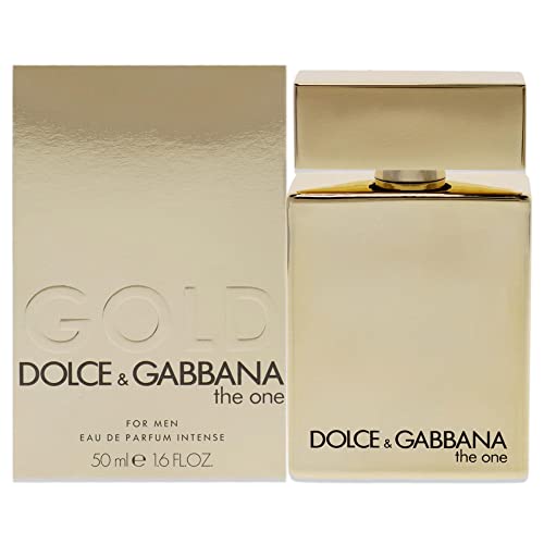 Dolce & Gabbana The One Gold For Men Eau de Parfum in an elegant gold bottle, showcasing luxury and sophistication.
